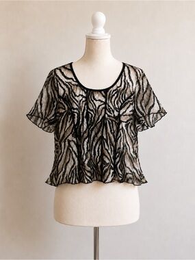 Serenade Leopard Print Sheer Mesh Top Size XL Y2K Animal Print Blouse